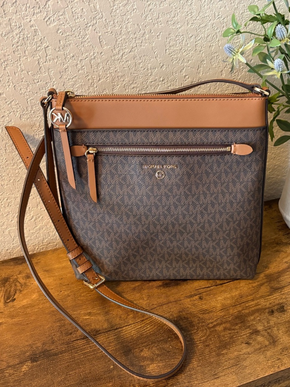 Michael Kors Brown and Tan Logo Crossbody Shoulder Bag